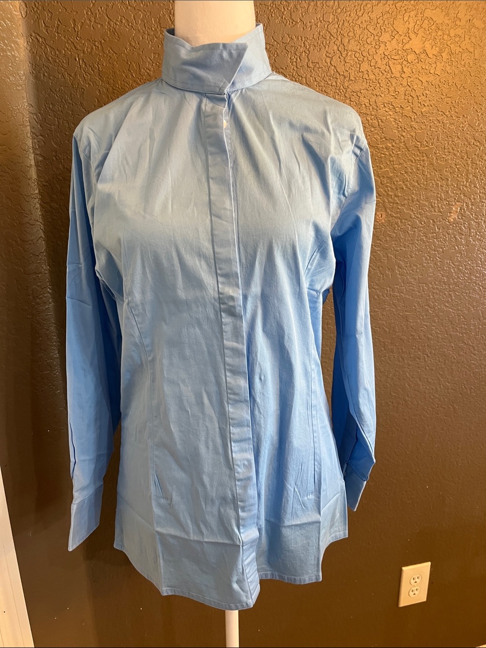 Women's Light Blue Long-Sleeve Mandarin Collar Shirt